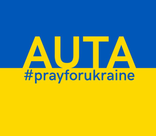 Ukrainan lipun värit. Teksti AUTA #prayforukraine