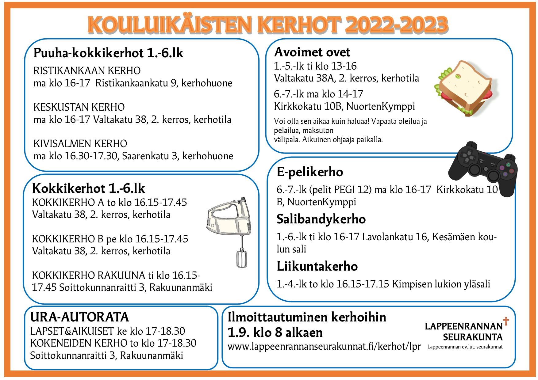Lappeenrannan seurakunnan kouluikäisten kerhot 2022-2023