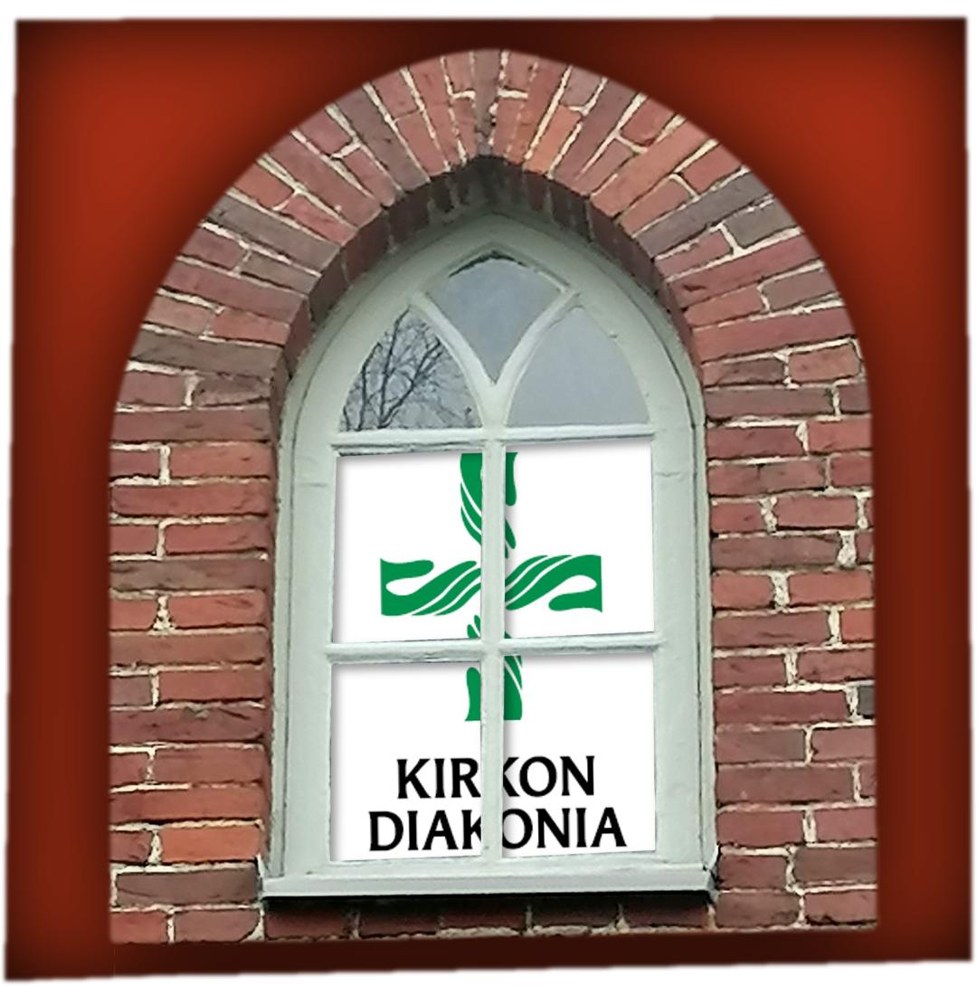 Luukku jossa kirkon diakonian logo