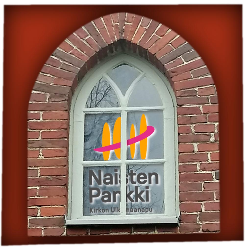 Kellotapulin ikkunassa Naisten Pankin logo