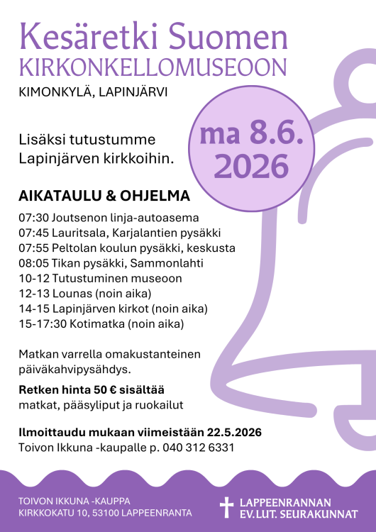 piirretty kirkonkello ja vieressä olevat tekstit
