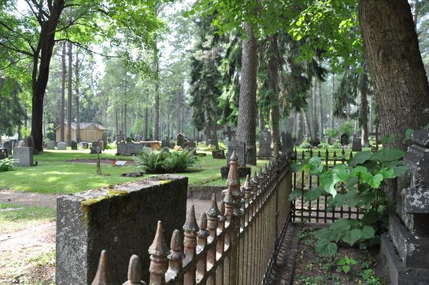 kesäinen näkymä hautausmaalle vanhan rautakaide haudan vierestä