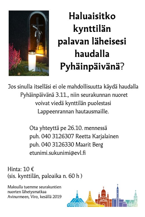 Kynttilän sytytyspalvelu pyhäinpäivänä Kynttilän sytytyspalvelu pyhäinpäivänä