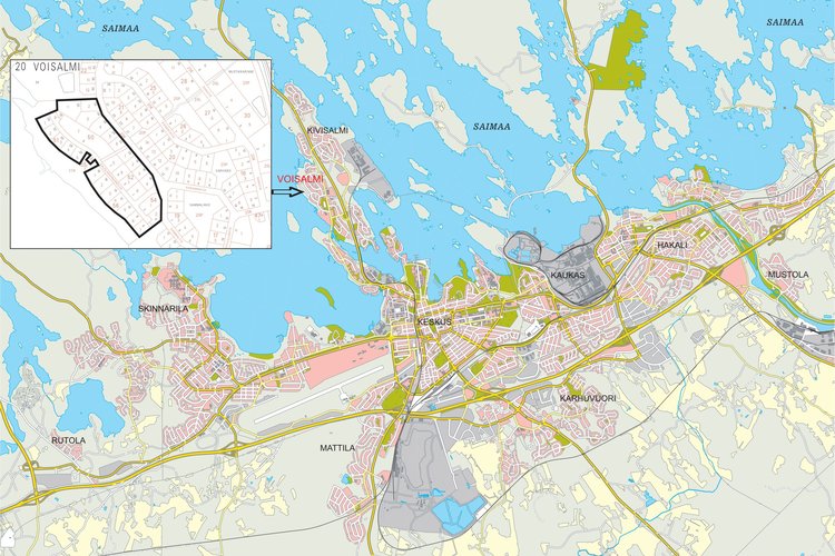 Seurakuntayhtymän tontit. Kartta © Lappeenrannan kaupunki.