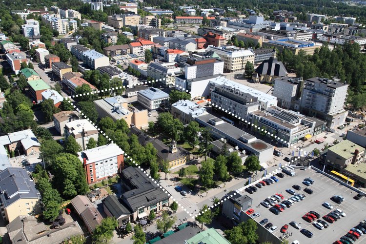 Lappeenrannan kaupunki, raatihuoneen korttelin ilmakuva